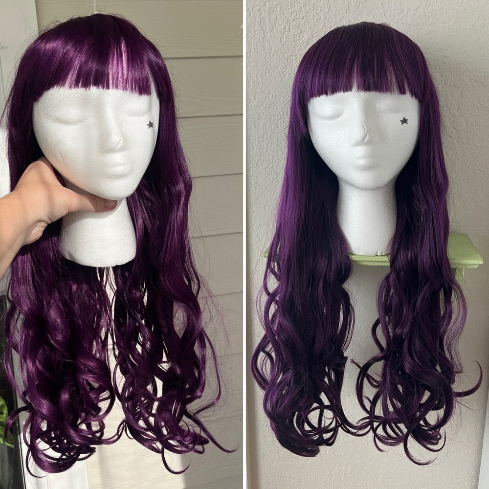 NWT Arda Synthetic Cosplay Wig “Nina” Long Wavy w/ Bangs in Deep Purple Plum 41”